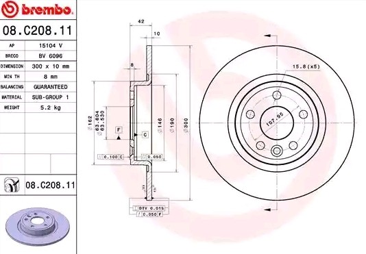 Bremžu diski BREMBO 08.C208.11 BREMBO Prime 08.C208.11 Diski LAND ROVER DISCOVERY 2023