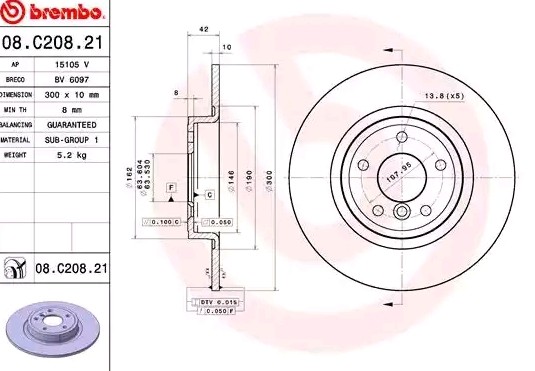 BREMBO Bremseskive 08.C208.21 BREMBO 08.C208.21 Bremseskive JAGUAR XE (X760) P250 250 hk 2022