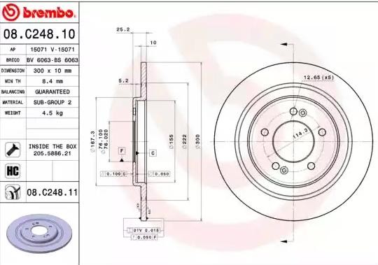 Bromsskiva BREMBO 08.C248.11 BREMBO Prime 08.C248.11: Bromsskiva Hyundai i40 2017