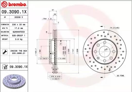 BREMBO Bremžu diski 09.3090.1X Sporta bremžu diski BREMBO NEXIA 09.3090.1X lēti