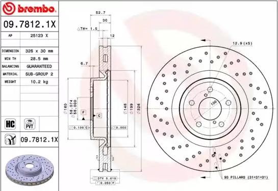 BREMBO Bremsscheibe 09.7812.1X BREMBO 09.7812.1X Bremsscheibe SUBARU Ascent SUV 2.4 AWD 264 PS 2021
