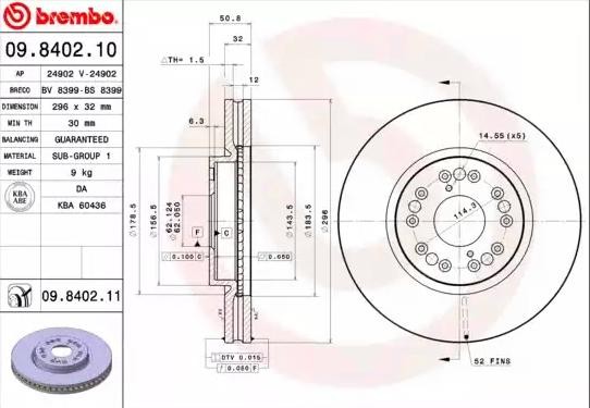 BREMBO Remschijf 09.8402.11 Tuning Lexus IS SportCross: Remschijf BREMBO Prime 09.8402.11