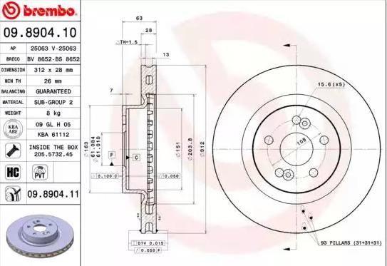 BREMBO Brake disc 09.8904.11 Renault LOGAN BREMBO brake discs 09890411