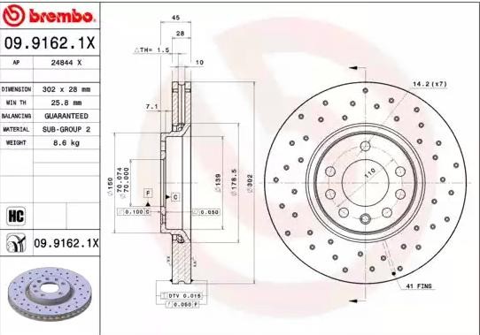 Remschijf BREMBO 09.9162.1X BREMBO Xtra 09.9162.1X Remschijf set OPEL SIGNUM 2003