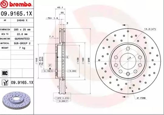 BREMBO Bremžu diski 09.9165.1X BREMBO 09.9165.1X Bremžu disks Jeep PATRIOT orģinālās