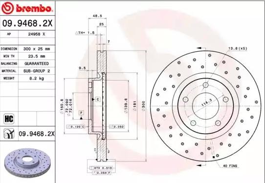 BREMBO Disco freno 09.9468.2X 09.9468.2X Dischi freno sportivi BREMBO Mazda