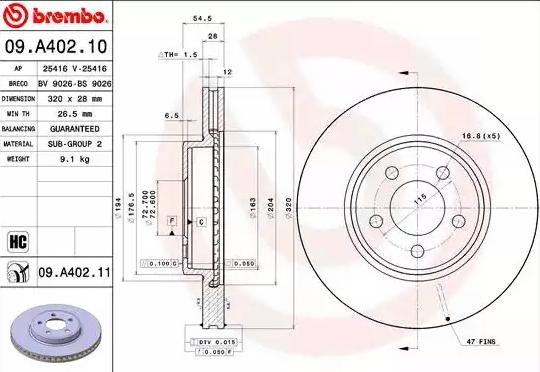 BREMBO Bremseskive 09.A402.11 BREMBO 09.A402.11 Bremseskive Dakota II pris