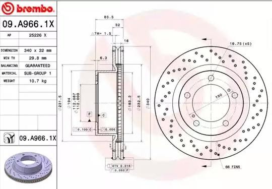 BREMBO Jarrulevy 09.A966.1X Jarru LX 570: Jarrulevy BREMBO Xtra 09.A966.1X