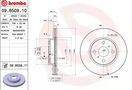 BREMBO Remschijf 09.B508.11 BREMBO 09.B508.11 Remschijf ASTON MARTIN Vanquish Volante 6.0 (AM29) 576 Pk 2015