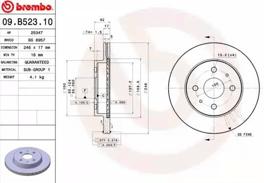 BREMBO Bremsscheibe 09.B523.10 09.B523.10 BREMBO Prime BYD SEAL Bremsscheibe Kosten