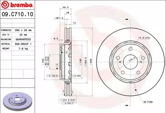 BREMBO Disco de travão 09.C710.11 BREMBO 09.C710.11 Disco de travão TOYOTA Alphard / Vellfire III (AH30) 2.5 (AGH30W) 180 cv 2016