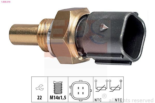 EPS Kühlmitteltemperatursensor 1.830.316 Zylinderkopf Temperatursensor EPS Daewoo NUBIRA 1.830.316