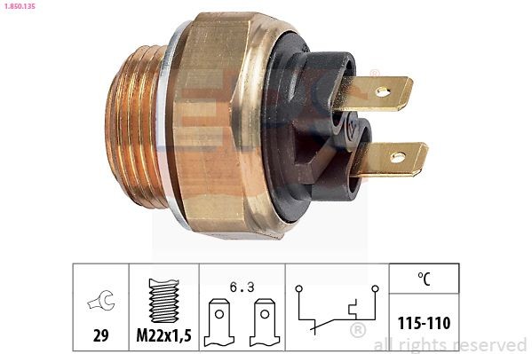 Interruptor de temperatura, ventilador do radiador EPS 1.850.135 EPS 1.850.135: Interruptor de temperatura ventilador do radiador Land Rover DISCOVERY 2023