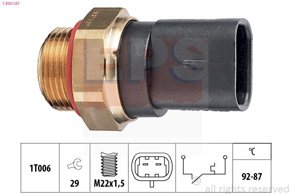 Temperatuurschakelaar, radiateurventilator EPS 1.850.187 EPS 1.850.187: Temperatuurschakelaar radiateurventilator Lancia Y 2000