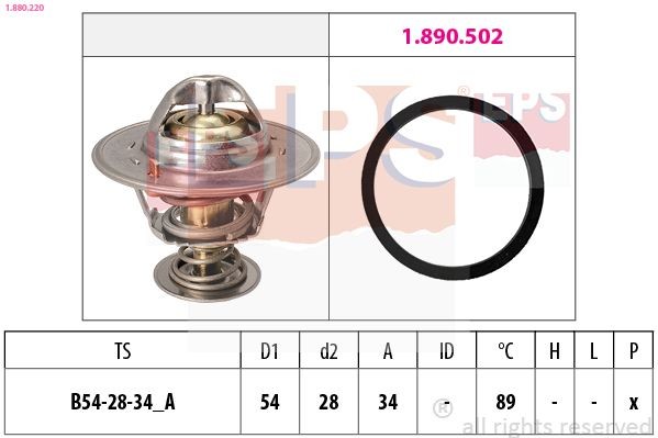 EPS Termostaatti, jäähdytysneste 1.880.220 Termostaatti, jäähdytysneste EPS Avauslämpötila: 89°C, 54mm, Made in Italy - OE Equivalent