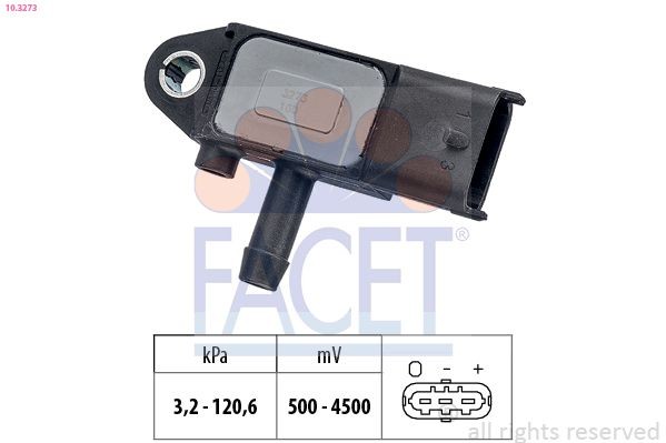 Sensore, Pressione gas scarico FACET 10.3273 FACET 10.3273 Sensore filtro antiparticolato FIAT 500 2009