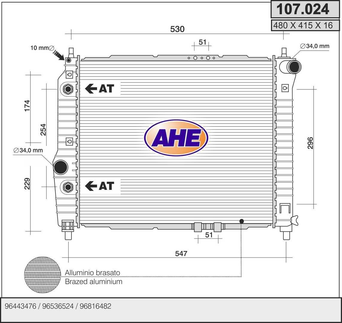 AHE Radiatore motore 107.024 AHE 107.024 Radiatore acqua Chevrolet Aveo Schrägheck originale prezzo