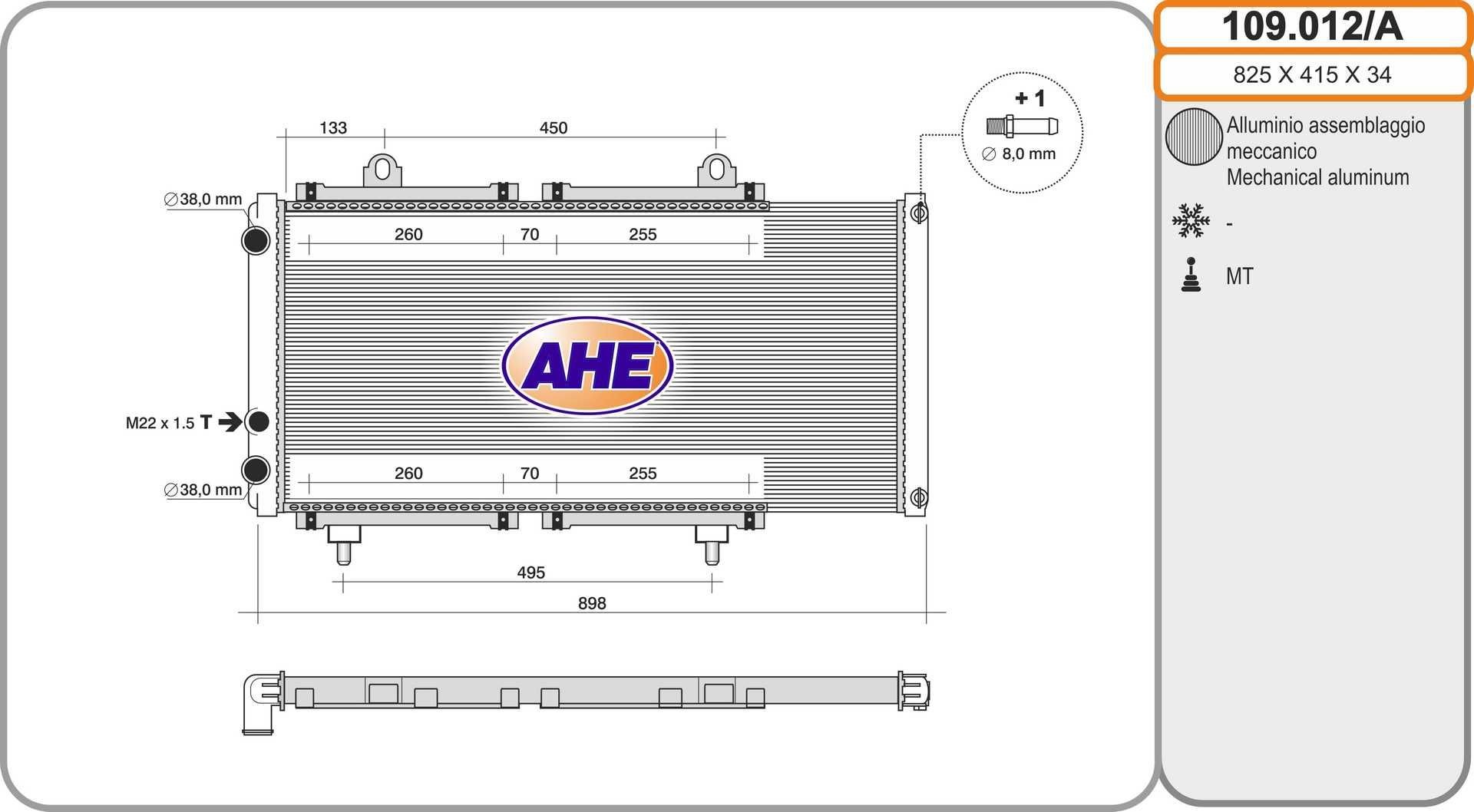 AHE Radiatore motore 109.012/A 109.012/A costo Radiatore AHE ALFA ROMEO SPIDER