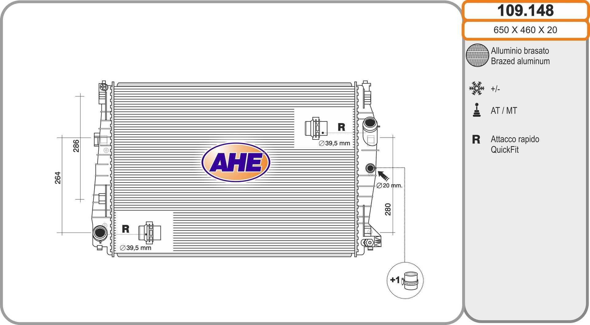 AHE Køler, motorkøling 109.148 AHE 109.148 Alfa Romeo 159 939 Radiator pris