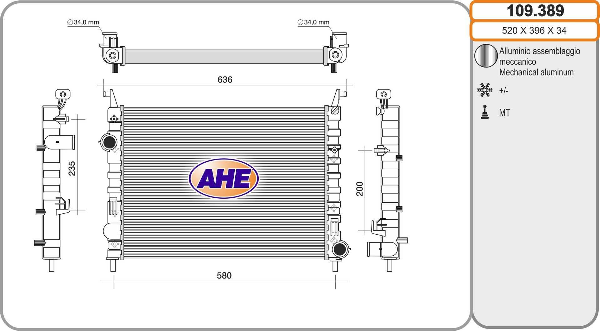 AHE Radiatore motore 109.389 109.389 costo Radiatore AHE HONDA JAZZ