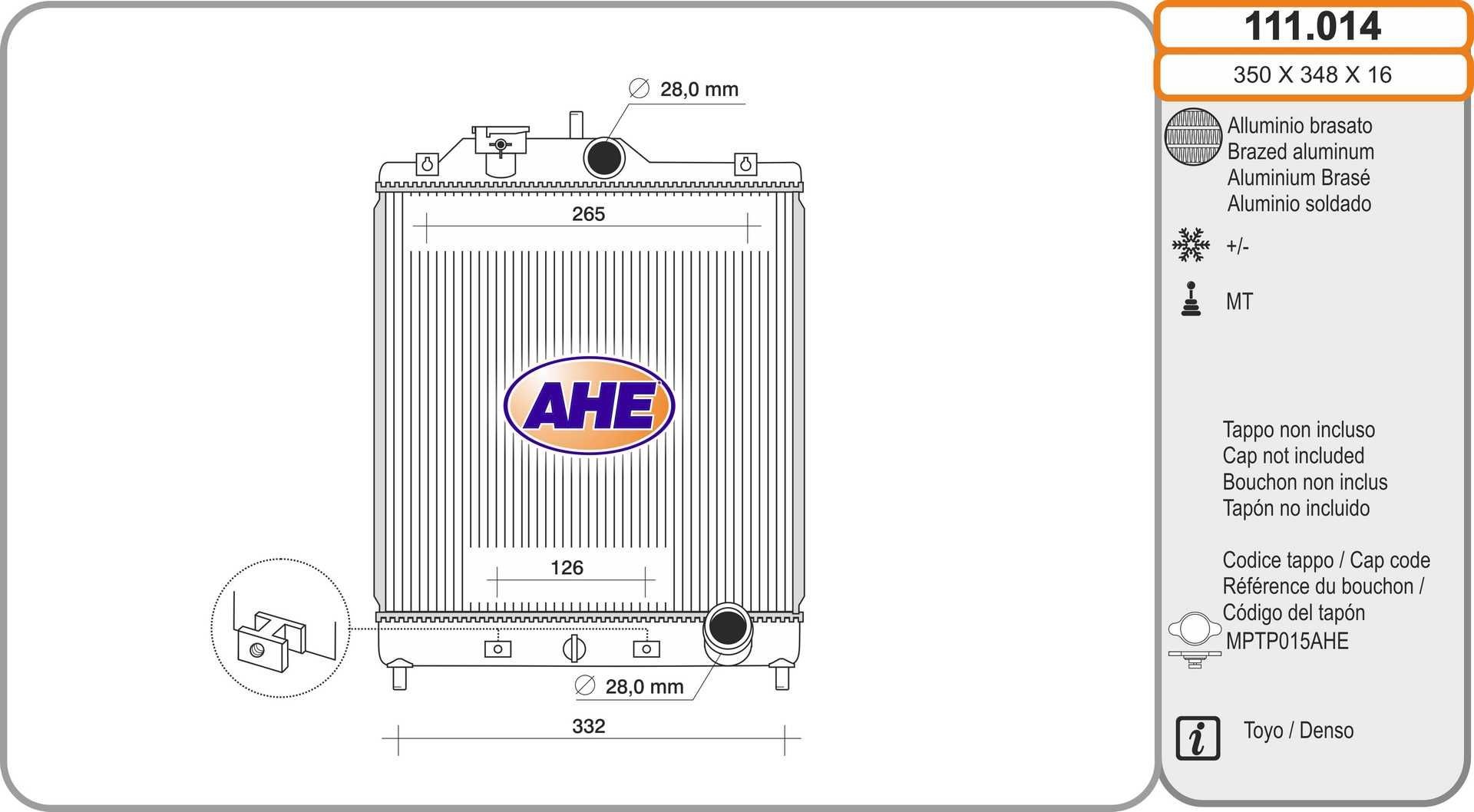 Radiateur AHE 111.014 AHE 111.014: Radiateur, koelvloeistof Honda HR-V 2017