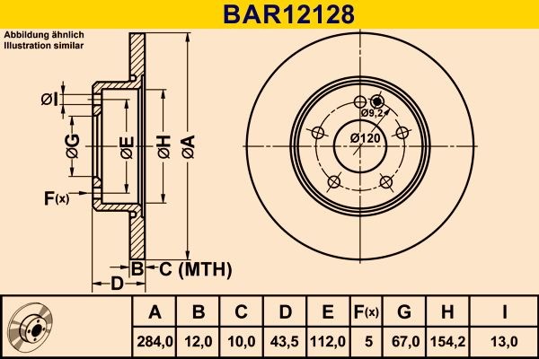 Barum Disque de frein BAR12128 Mercedes-Benz T2 Disques de frein Barum BAR12128