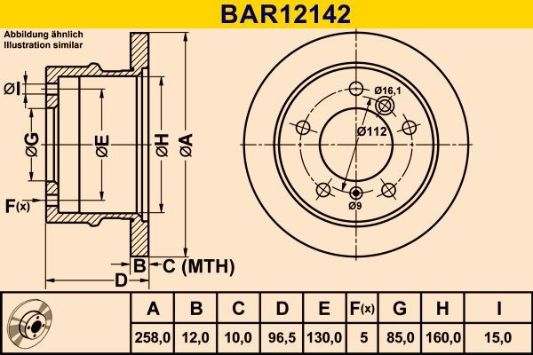 Barum Disco freno BAR12142 BAR12142 costo Dischi freno Barum MERCEDES-BENZ T2
