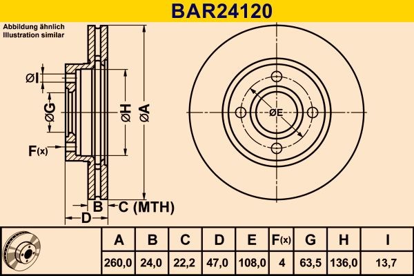 Barum Bromsskiva BAR24120 Byta Bromsskivor Ford Cougar Coupe kostnad Barum BAR24120