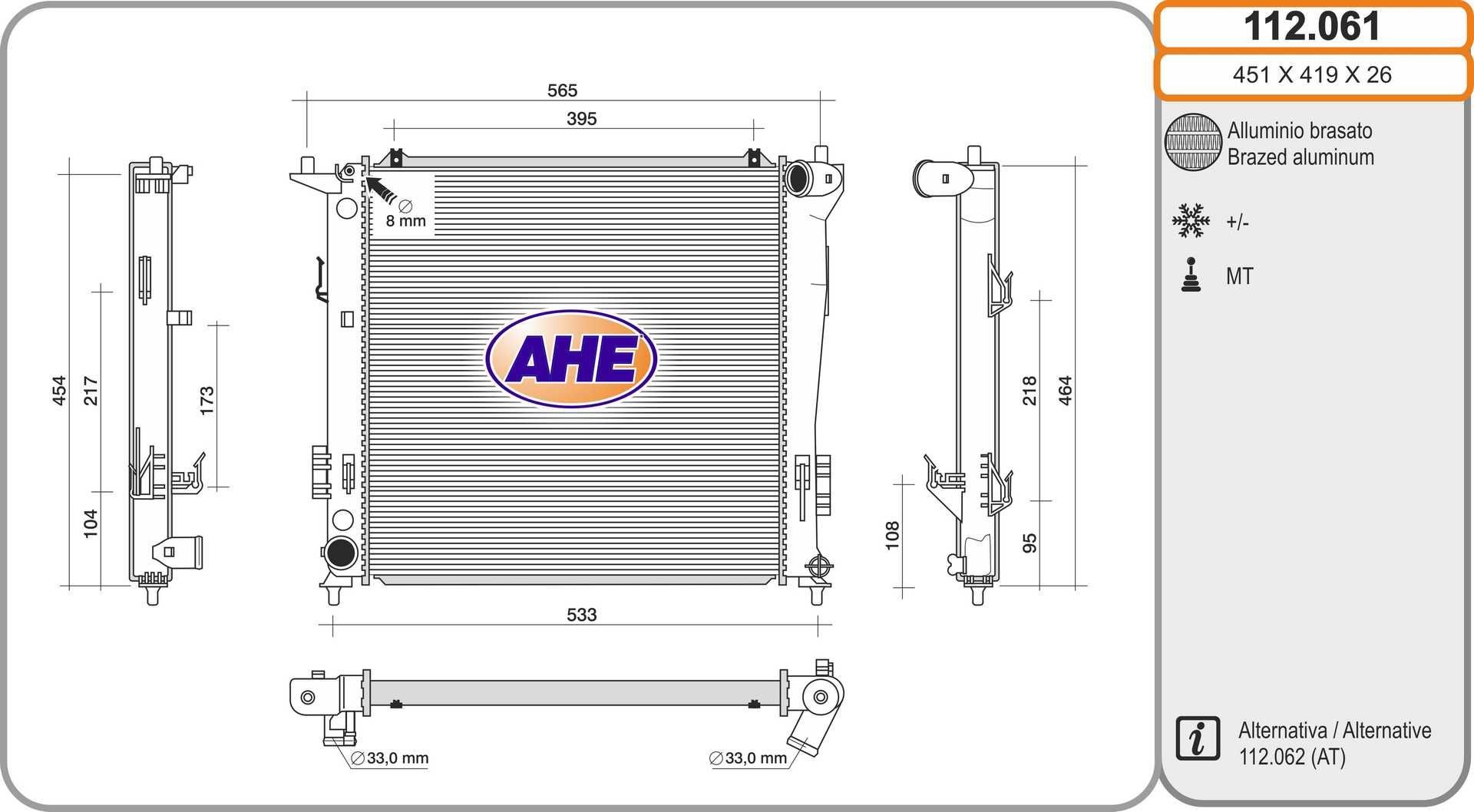 AHE Radiatore motore 112.061 112.061 Radiatore AHE KIA SPORTAGE costo