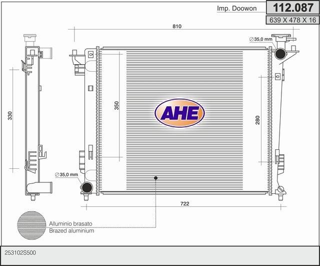 AHE Radiatore motore 112.087 112.087 Radiatore AHE KIA SPORTAGE costo