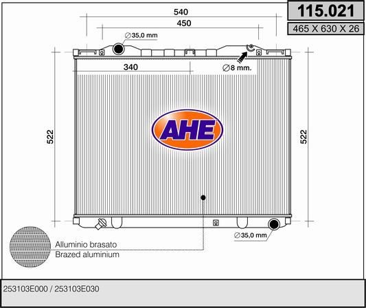 AHE Radiateur 115.021 115.021 Radiateur, koelvloeistof KIA VENGA AHE