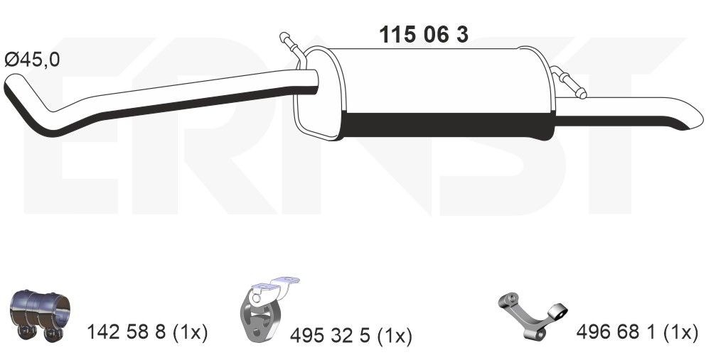 ERNST Panela de escape traseira 115063 ERNST 115063 Silenciador traseiro Skoda Fabia 6y5 preço