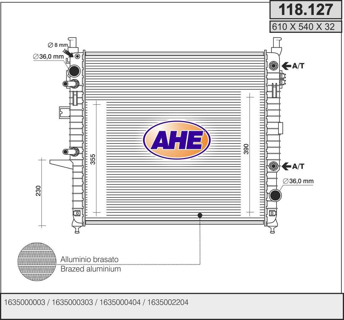 Radiatore motore AHE 118.127 AHE 118.127 Radiatore acqua Mercedes-Benz Classe M 2004