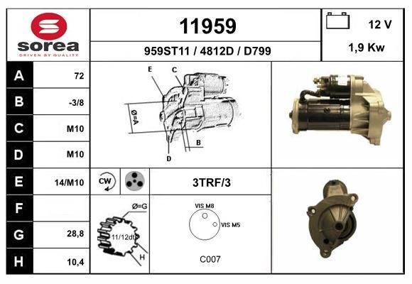 EAI Starter 11959 Startmotor EAI Toyota VERSO 11959