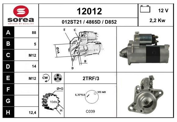EAI Starter 12012 12012 Startmotor MAZDA 5 EAI