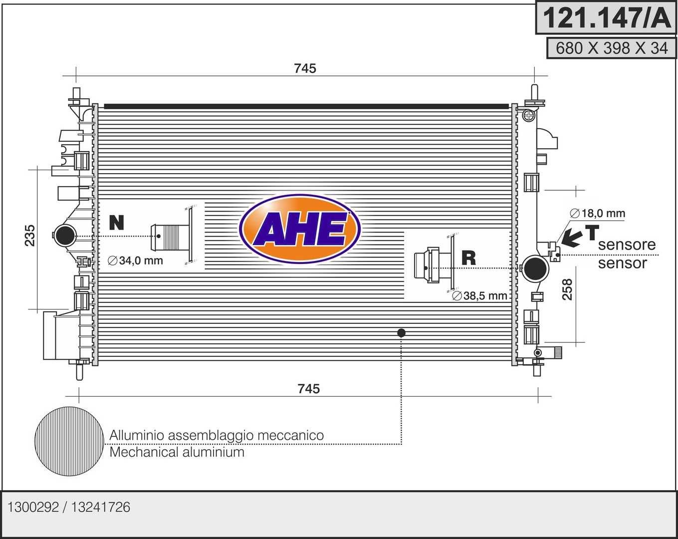 AHE Radiator, motorkjøling 121.147/A 121.147/A Radiator OPEL ASTRA AHE