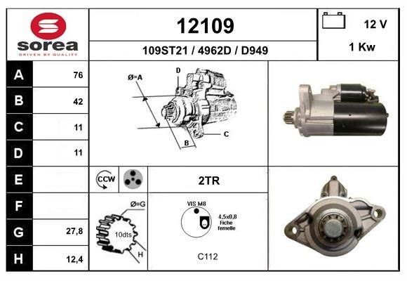 EAI Starter motor 12109 VW CADDY EAI starter motor 12109