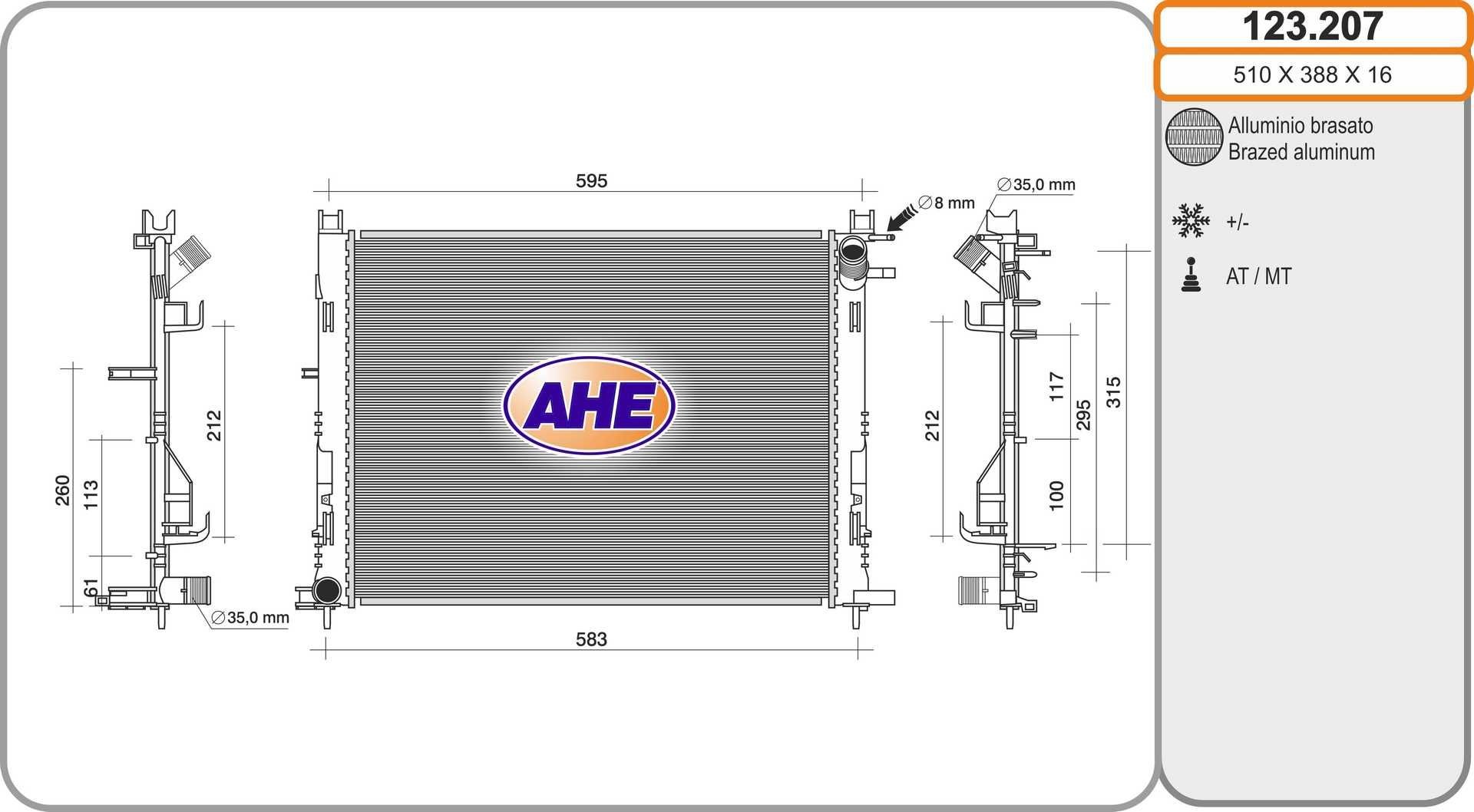 AHE Radiateur 123.207 AHE 123.207 Radiateur, koelvloeistof Clio IV Van prijs