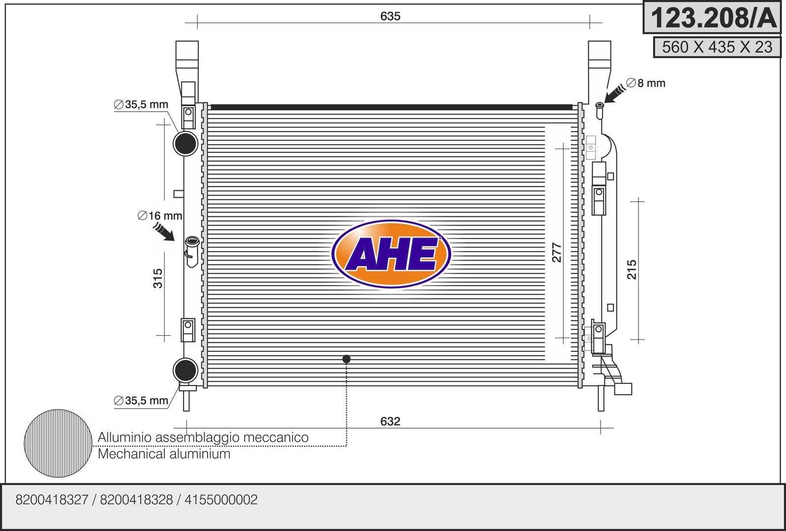 AHE Radiateur 123.208/A 123.208/A Radiateur AHE RENAULT MEGANE
