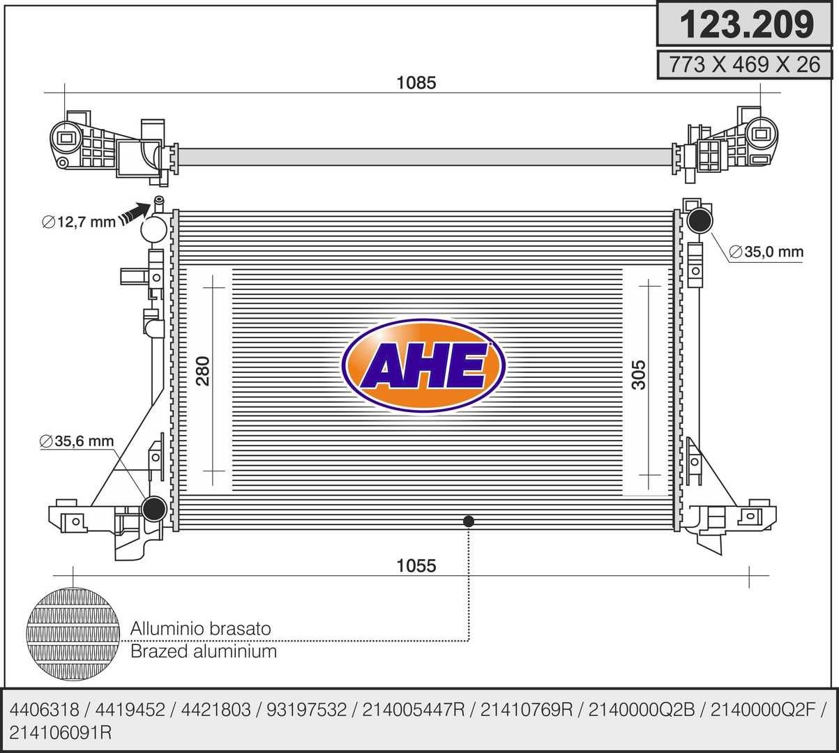 AHE Radiatore motore 123.209 123.209 Radiatore OPEL ASTRA AHE costo