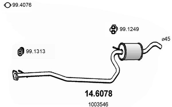 ASSO Mittenljuddämpare 14.6078 14.6078 ASSO Mellan ljuddämpare Ford