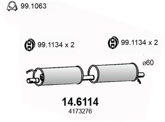 ASSO Mittenljuddämpare 14.6114 FORD central ljuddämpare ASSO 14.6114
