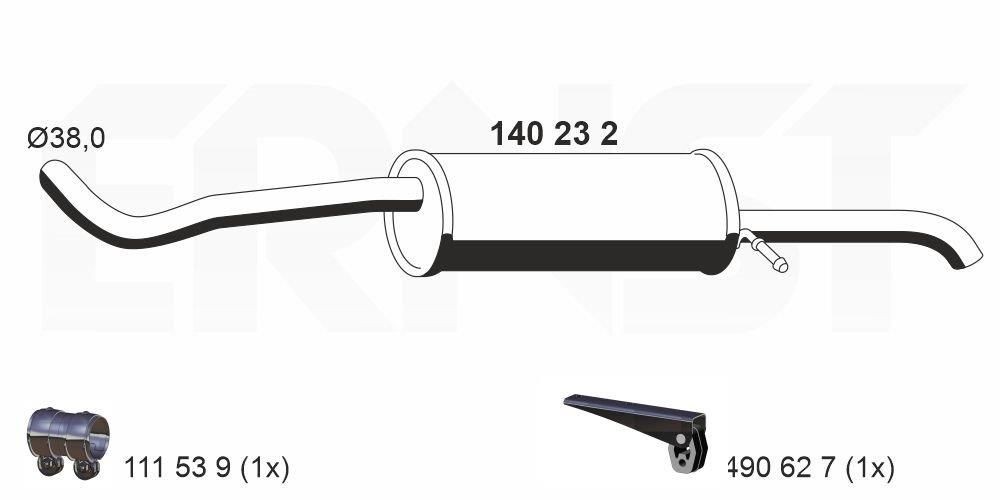 Bakre eksospotte ERNST 140232 ERNST 140232: Sluttlyddemper Škoda ROOMSTER 2009