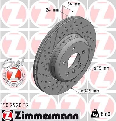 ZIMMERMANN Δισκόπλακα 150.2920.32 Αγωνιστικές δισκόπλακες ZIMMERMANN BMW Z4 FORMULA F COAT Z 150.2920.32