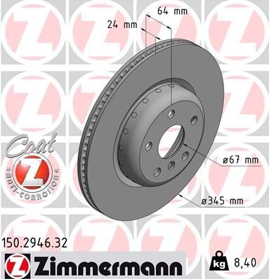 ZIMMERMANN Bremseskive 150.2946.32 ZIMMERMANN 150.2946.32 Bremseskive BMW 5 Touring (G61) 540 d xDrive Mild-Hybrid 303 HK 2024