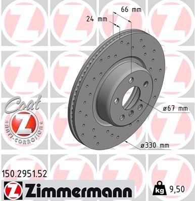 ZIMMERMANN Bremseskive 150.2951.52 ZIMMERMANN 150.2951.52 Bremseskive BMW 5 Sedan (G30, F90) 523 d Mild-Hybrid xDrive 190 hk 2020