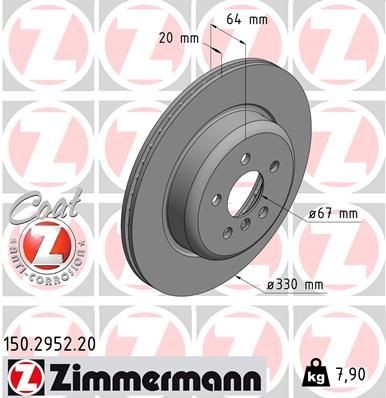 ZIMMERMANN Bromsskiva 150.2952.20 ZIMMERMANN 150.2952.20 Bromsskiva BMW X5 (G05) xDrive 45 e Plug-in-Hybrid 394 hk 2020