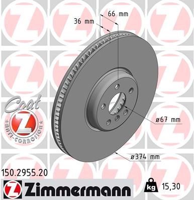 ZIMMERMANN Brake disc 150.2955.20 ZIMMERMANN 150.2955.20 BMW G31 disc brake set price