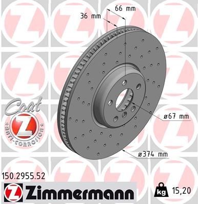 ZIMMERMANN Disco freno 150.2955.52 ZIMMERMANN 150.2955.52 Disco freno BMW 7 (G11, G12) 750 i, Li 449 CV 2018