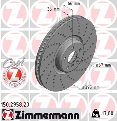 ZIMMERMANN Bremseskive 150.2958.20 ZIMMERMANN 150.2958.20 Bremseskive BMW 5 Sedan (G30, F90) 523 d Mild-Hybrid xDrive 190 hk 2023